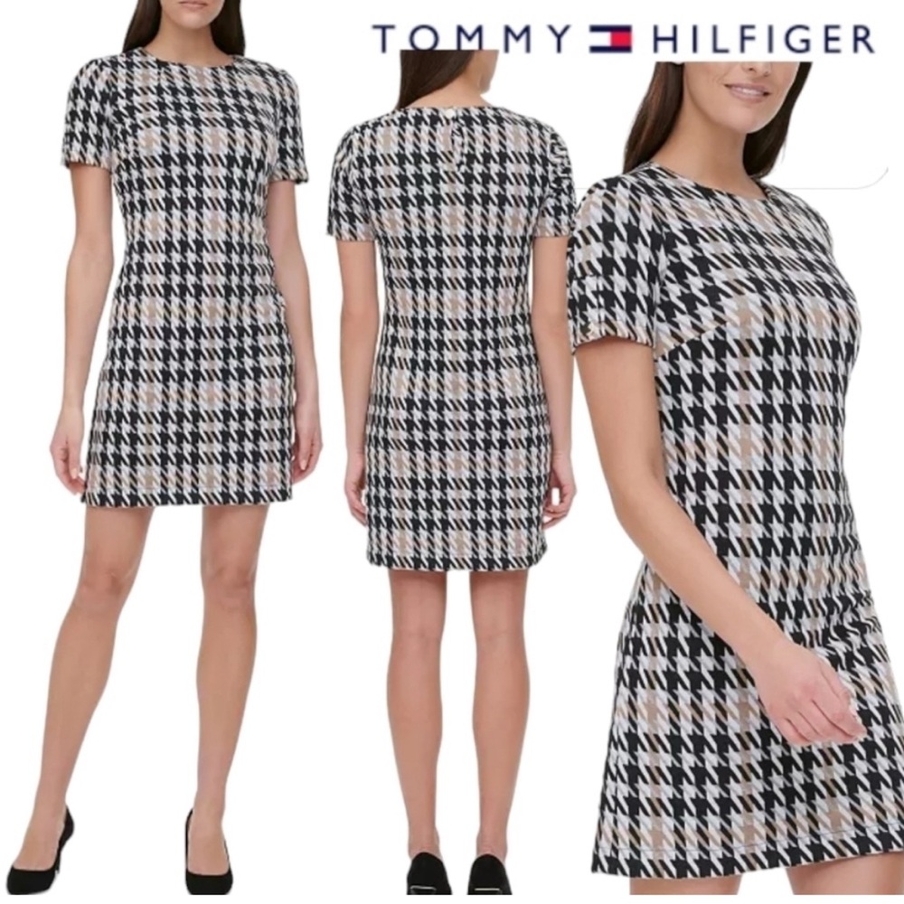 Tommy Hilfiger Classic Black and White Houndstooth Short Sleeve Dress